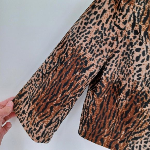 GUESS L Cropped Fur Lined Blazer Jacket Flared 3/4 Sleeve Y2K Retro Animal Print - Picture 7 of 15